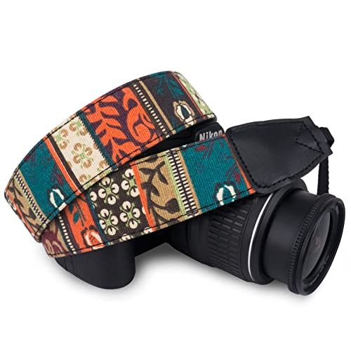  Wolven Pattern Canvas Camera Neck Shoulder Strap Belt Compatible with All DSLR/SLR/Men/Women etc, (Multi Yellow Stripe Pattern)