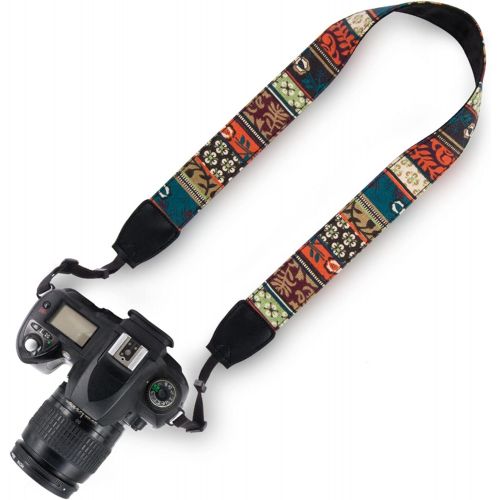  Wolven Pattern Canvas Camera Neck Shoulder Strap Belt Compatible with All DSLR/SLR/Men/Women etc, (Multi Yellow Stripe Pattern)