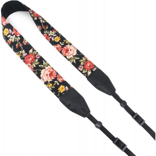  Wolven Pattern Cotton Camera Neck Shoulder Strap Belt Compatible with DSLR/SLR/Men/Women etc, Black Rose