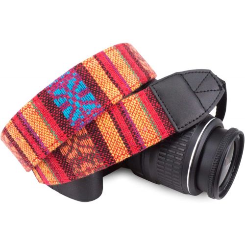  Wolven Pattern Canvas Camera Neck Shoulder Strap Belt Compatible with All DSLR/SLR/Men/Women etc, Fire Red
