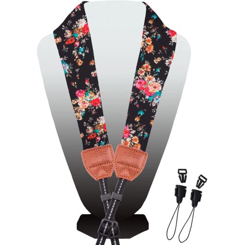  Wolven Soft Scarf Camera Neck Shoulder Strap Belt Compatible with All DSLR/SLR/Digital Camera (DC) / Instant Camera Etc, Black Rose