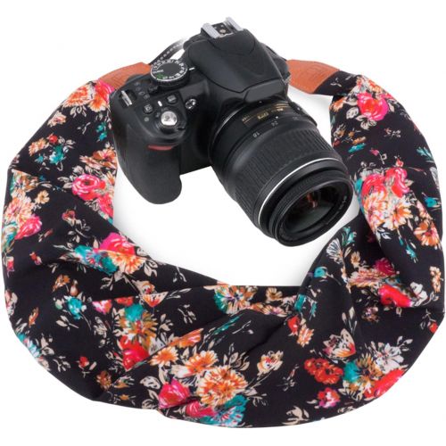  Wolven Soft Scarf Camera Neck Shoulder Strap Belt Compatible with All DSLR/SLR/Digital Camera (DC) / Instant Camera Etc, Black Rose