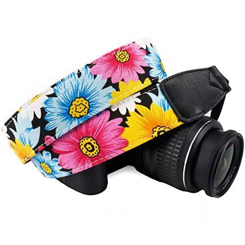  Wolven Pattern Canvas Camera Neck Shoulder Strap Belt Compatible with All DSLR/SLR/Men/Women etc, Yellow Pink Flower Floral