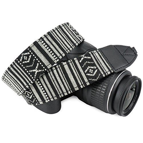  Wolven Pattern Canvas Camera Neck Shoulder Strap Belt Compatible with All DSLR/SLR/Men/Women etc, Black White Stripe