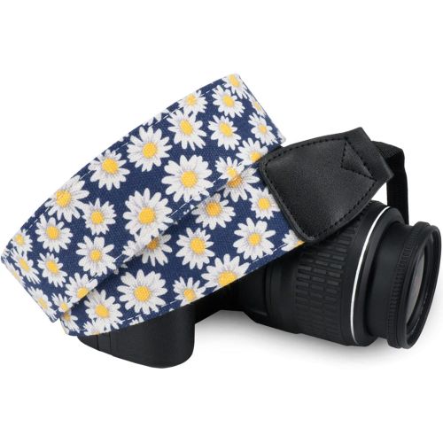  Wolven Pattern Canvas Camera Neck Shoulder Strap Belt Compatible with All DSLR/SLR/Men/Women etc, Small Yellow Flower Floral