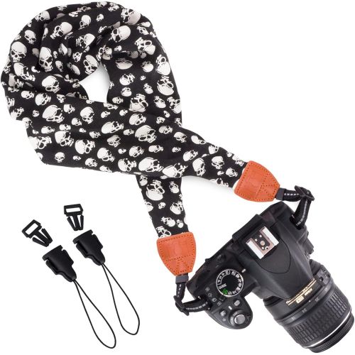  Wolven Soft Scarf Camera Neck Shoulder Strap Belt Compatible with All DSLR/SLR/Digital Camera (DC) / Instant Camera Etc, Black Skull