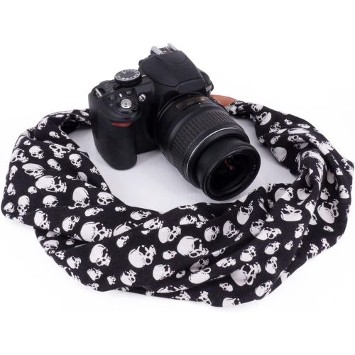  Wolven Soft Scarf Camera Neck Shoulder Strap Belt Compatible with All DSLR/SLR/Digital Camera (DC) / Instant Camera Etc, Black Skull