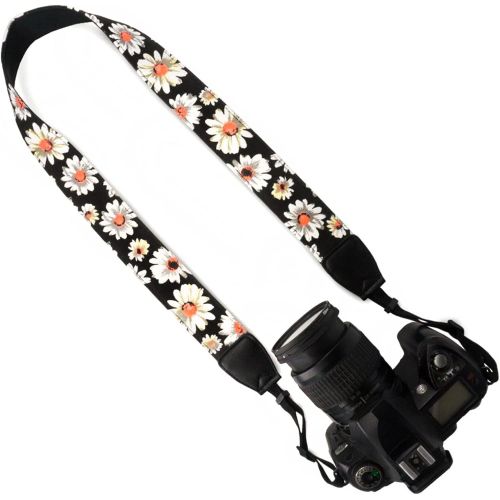  Wolven Pattern Canvas Camera Neck Shoulder Strap Belt Compatible with All DSLR/SLR/Men/Women etc, Black White Flower Floral