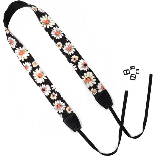  Wolven Pattern Canvas Camera Neck Shoulder Strap Belt Compatible with All DSLR/SLR/Men/Women etc, Black White Flower Floral