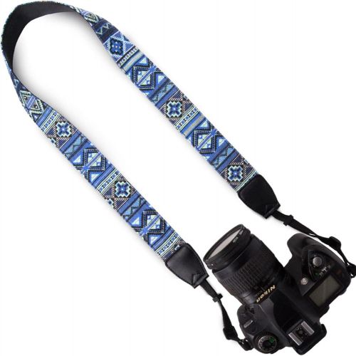  Wolven Pattern Canvas Camera Neck Shoulder Strap Belt Compatible with All DSLR/SLR/Men/Women etc, Blue Stripe Pattern