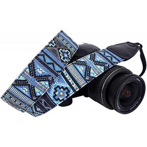  Wolven Pattern Canvas Camera Neck Shoulder Strap Belt Compatible with All DSLR/SLR/Men/Women etc, Blue Stripe Pattern