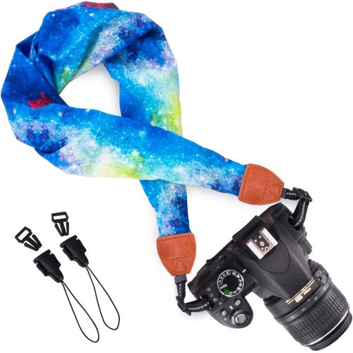  Wolven Soft Scarf Camera Neck Shoulder Strap Belt Compatible with All DSLR/SLR/Digital Camera (DC) / Instant Camera Etc, (Blue Galaxies)