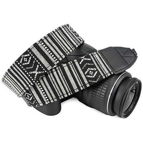  Wolven Pattern Canvas Camera Neck Shoulder Strap Belt Compatible With All DSLR/SLR/Men/Women etc, Black White Stripe