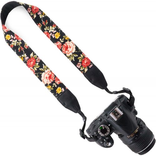  Wolven Pattern Cotton Camera Neck Shoulder Strap Belt Compatible with DSLR/SLR/Men/Women etc, Black Rose