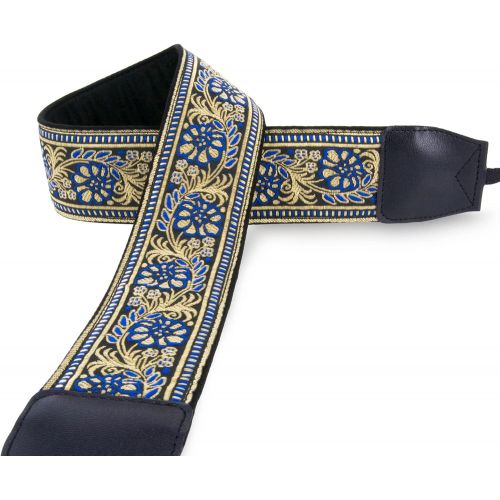  Wolven Vintage Jacquard Weave Camera Neck Shoulder Strap Belt Compatible with All DSLR/SLR/Digital Camera (DC)/Instant Camera/Polaroid etc (Blue Golden Flower)