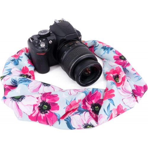  Wolven Soft Scarf Camera Neck Shoulder Strap Belt Compatible with All DSLR/SLR/Digital Camera (DC) / Instant Camera Etc, Blue Pink Flower