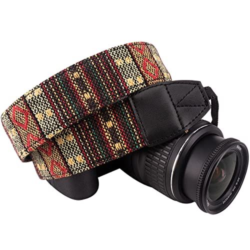  Wolven Pattern Canvas Camera Neck Shoulder Strap Belt Compatible with All DSLR/SLR/Men/Women etc, (Yellow Stripe Pattern)