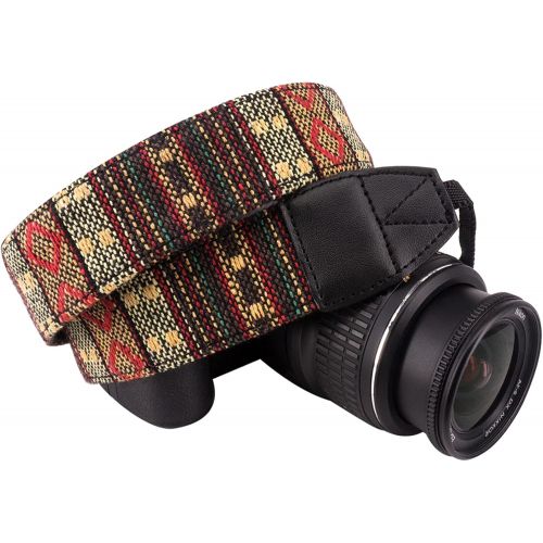  Wolven Pattern Canvas Camera Neck Shoulder Strap Belt Compatible with All DSLR/SLR/Men/Women etc, (Yellow Stripe Pattern)