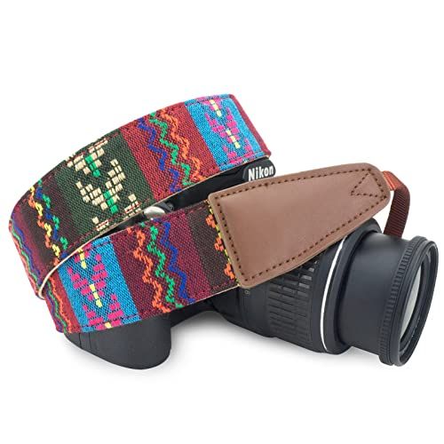  Wolven Pattern Canvas Camera Neck Shoulder Strap Belt Compatible with All DSLR/SLR/Men/Women etc, (National Style 03)