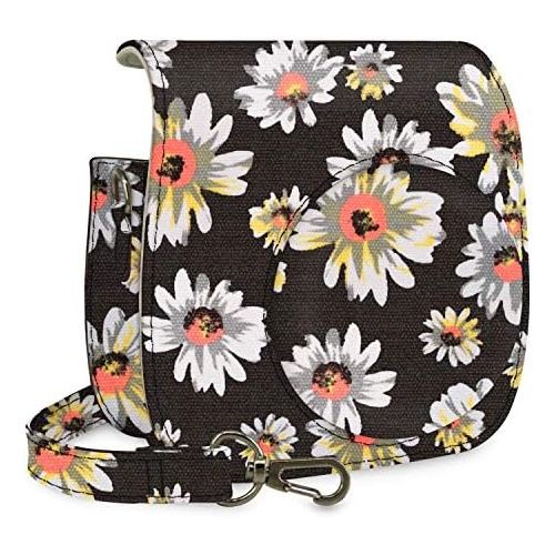  Wolven Protective Case Bag Purse Compatible with Mini 11 Mini 9 Mini 8 Mini 8+ Camera, Black Flower Floral