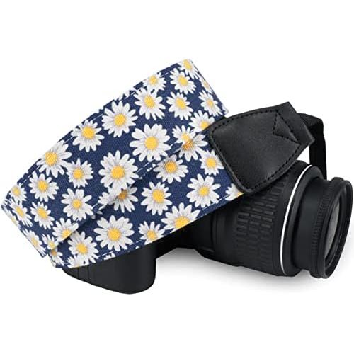  Wolven Pattern Canvas Camera Neck Shoulder Strap Belt Compatible with All DSLR/SLR/Men/Women etc, Small Yellow Flower Floral