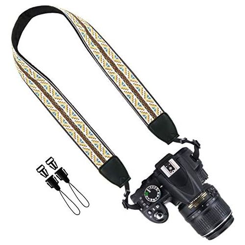  Wolven Vintage Jacquard Weave Camera Neck Shoulder Strap Belt Compatible with All DSLR/SLR/Digital Camera etc, (Black White Polka Dots)