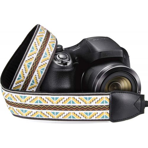  Wolven Vintage Jacquard Weave Camera Neck Shoulder Strap Belt Compatible with All DSLR/SLR/Digital Camera etc, (Black White Polka Dots)