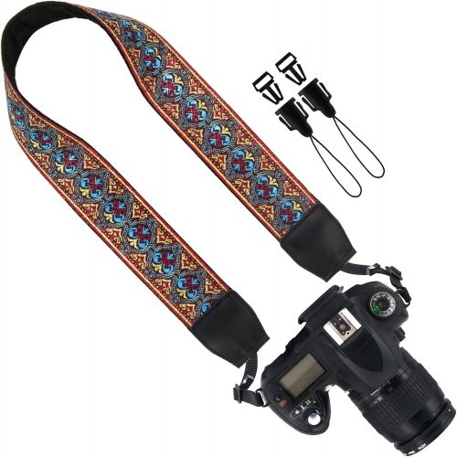  Wolven Vintage Jacquard Weave Camera Neck Shoulder Strap Belt Compatible with All DSLR/SLR/Digital Camera (DC)/Instant Camera/Polaroid etc (Blue Red Pattern)