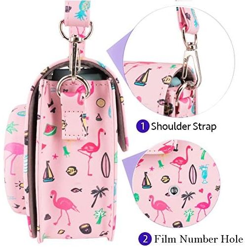  WOLVEN Protective Case Bag Purse Compatible with Mini 7C 7S Camera, Pink Flamingo Pattern