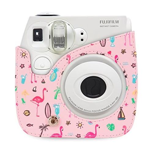  WOLVEN Protective Case Bag Purse Compatible with Mini 7C 7S Camera, Pink Flamingo Pattern