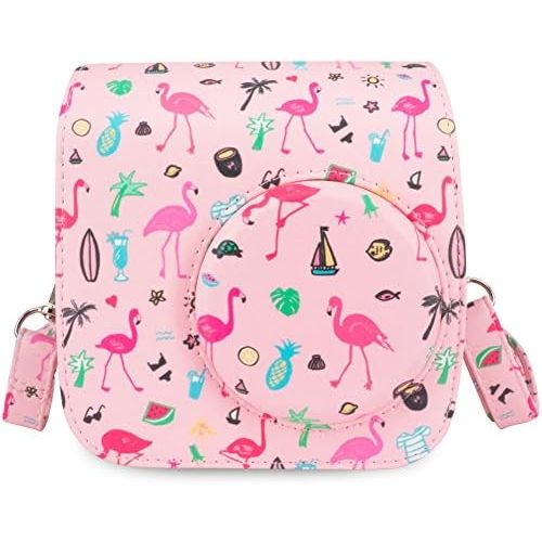  WOLVEN Protective Case Bag Purse Compatible with Mini 7C 7S Camera, Pink Flamingo Pattern