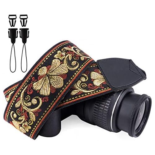  Wolven Vintage Jacquard Weave Camera Neck Shoulder Strap Belt Compatible with All DSLR/SLR/Digital Camera (DC)/Instant Camera/Polaroid etc, Golden Retro Floral