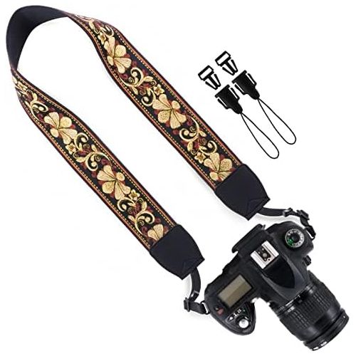  Wolven Vintage Jacquard Weave Camera Neck Shoulder Strap Belt Compatible with All DSLR/SLR/Digital Camera (DC)/Instant Camera/Polaroid etc, Golden Retro Floral