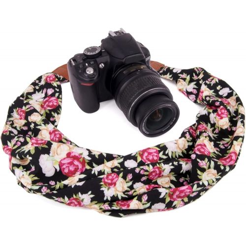  Wolven Soft Scarf Camera Neck Shoulder Strap Belt Compatible with All DSLR/SLR/Digital Camera (DC) / Instant Camera Etc, White Floral