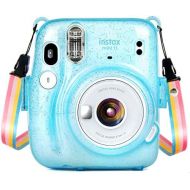 Wolven Crystal Camera Case w Adjustable Rainbow Shoulder Strap Compatible with Fujifilm Mini 11 Camera, (CBlue)