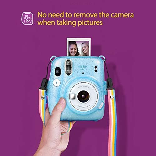  Wolven Crystal Camera Case w Adjustable Rainbow Shoulder Strap Compatible with Fujifilm Mini 11 Camera, (CBlue)
