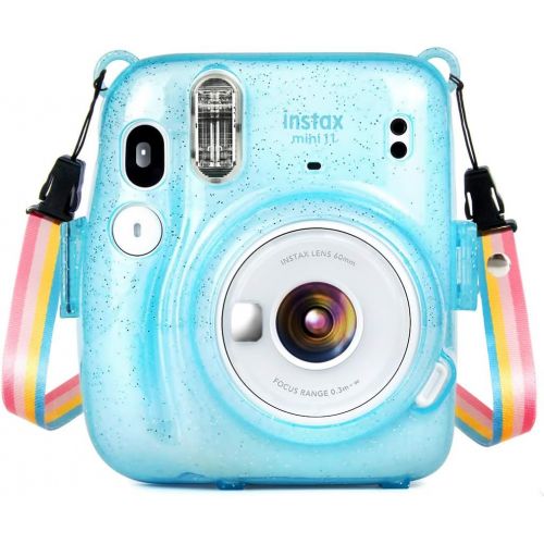  Wolven Crystal Camera Case w Adjustable Rainbow Shoulder Strap Compatible with Fujifilm Mini 11 Camera, (CBlue)