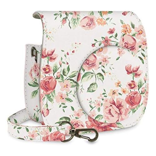  WOLVEN Protective Case Bag Purse Compatible with Mini 9 Mini 8 Mini 8+ Camera, White Vintage Flower Floral