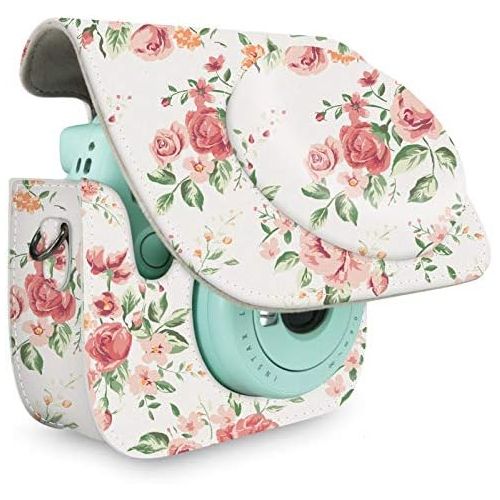  WOLVEN Protective Case Bag Purse Compatible with Mini 9 Mini 8 Mini 8+ Camera, White Vintage Flower Floral