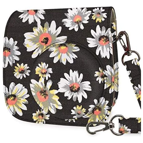  Wolven Protective Case Bag Purse Compatible with Mini 11 Mini 9 Mini 8 Mini 8+ Camera, Black Flower Floral