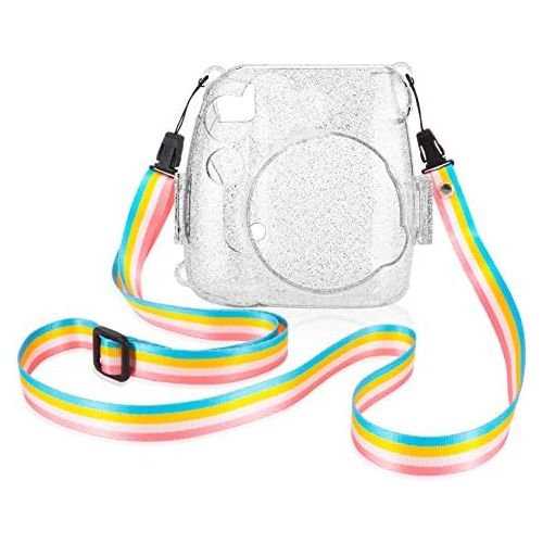  Wolven Clear Camera Case w Adjustable Rainbow Shoulder Strap Compatible with Fujifilm Instax Mini 8, Mini 8+, Mini 9 Instant Camera (Crystal)