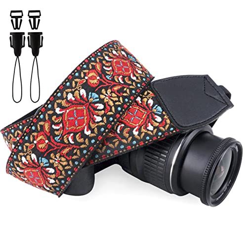  Wolven Vintage Jacquard Weave Camera Neck Shoulder Strap Belt Compatible with All DSLR/SLR/Digital Camera (DC)/Instant Camera/Polaroid etc, Red Classic Floral