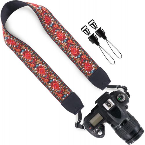  Wolven Vintage Jacquard Weave Camera Neck Shoulder Strap Belt Compatible with All DSLR/SLR/Digital Camera (DC)/Instant Camera/Polaroid etc, Red Classic Floral