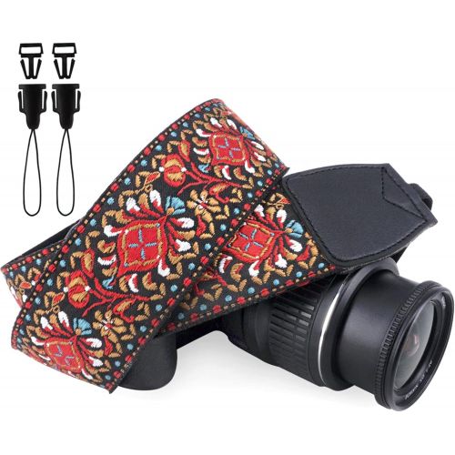  Wolven Vintage Jacquard Weave Camera Neck Shoulder Strap Belt Compatible with All DSLR/SLR/Digital Camera (DC)/Instant Camera/Polaroid etc, Red Classic Floral