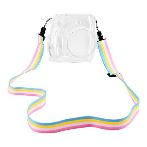  Wolven Crystal Camera Case with Adjustable Rainbow Shoulder Strap Belt Compatible with Fujifilm Mini 7S / Polaroid PIC-300 Camera, Transparent