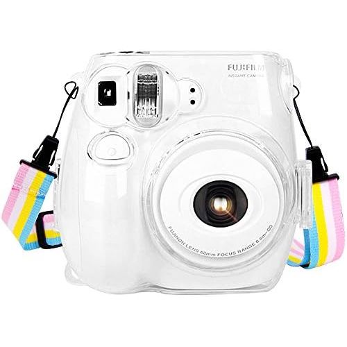  Wolven Crystal Camera Case with Adjustable Rainbow Shoulder Strap Belt Compatible with Fujifilm Mini 7S / Polaroid PIC-300 Camera, Transparent