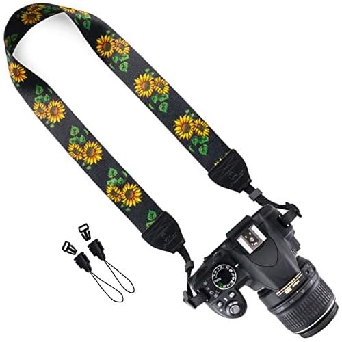  Wolven Camera Neck Shoulder Belt Strap Compatible with DSLR/SLR Etc,Black Flower