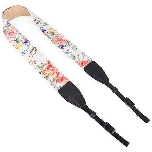  Wolven Pattern Cotton Camera Neck Shoulder Strap Belt Compatible with All DSLR/SLR/Men/Women etc, White Flower