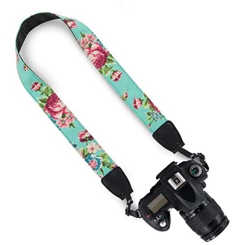  Wolven Pattern Canvas Camera Neck Shoulder Strap Belt Compatible with All DSLR/SLR/Men/Women etc (Green Vintage Floral)
