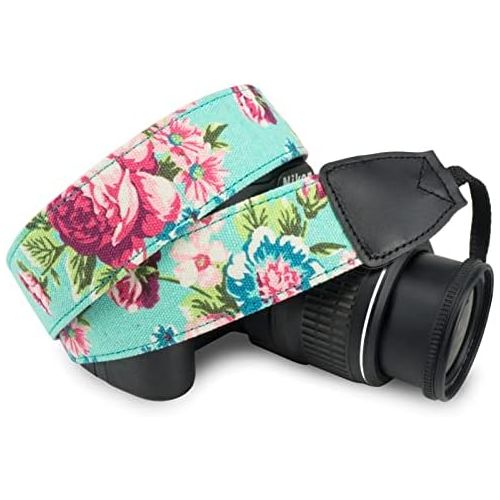  Wolven Pattern Canvas Camera Neck Shoulder Strap Belt Compatible with All DSLR/SLR/Men/Women etc (Green Vintage Floral)